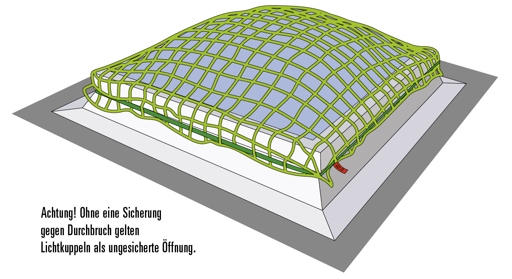 Achtung! Ohne eine Sicherung gegen Durchbruch gelten Lichtkuppeln als ungesicherte Öffnung
